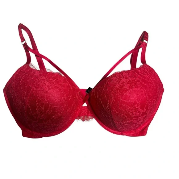 Victoria’s Secret Very Sexy Push-Up Lace Bra Red 36DDD Underwire Plunge Lingerie - Picture 10 of 11